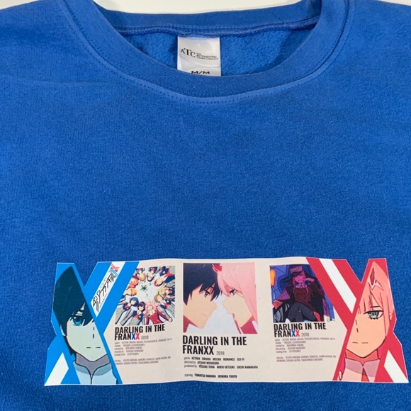 Darling in the Franxx 002 Zero Two 016 Hiro Sweatshirt in Royal Blue Size Medium - Picture 2 of 3